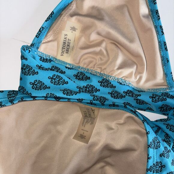 Victoria's Secret Y2K Blue Print Halter Bikini Swimsuit Size S/L Tie Sides - Picture 5 of 7